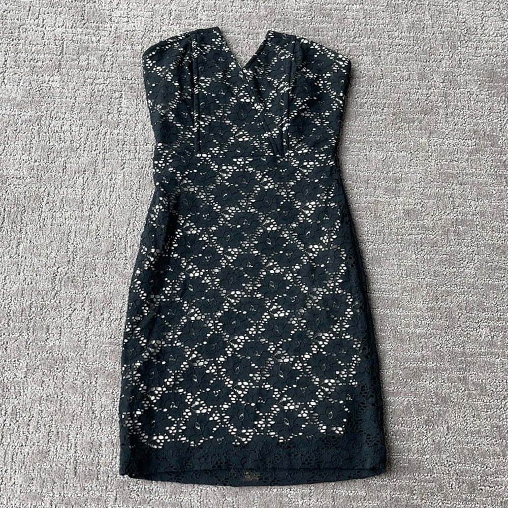 Black Lace Laser cut Strapless Mini Dress